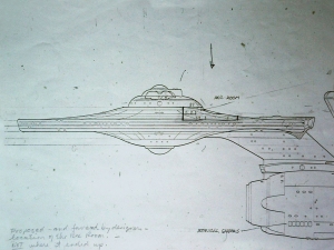 Production sketch showing by Andrew Probert, showing a proposed location for the rec. room set location within the Enterprise.