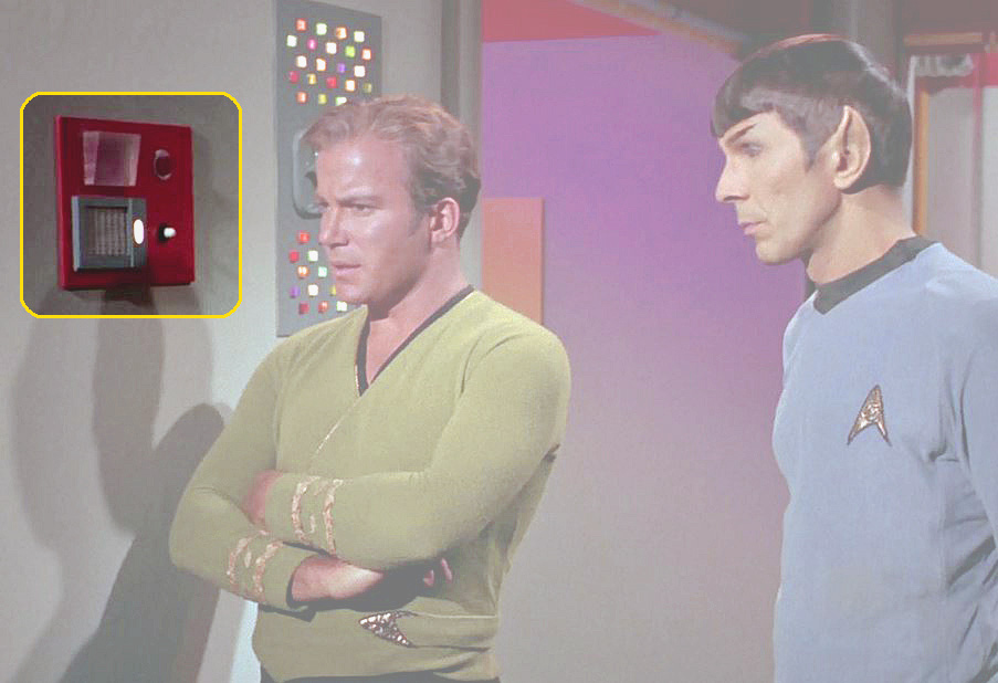Scene from the original series of Kirk and Spock using the ships intercom. (Image: Paramount Pictures)