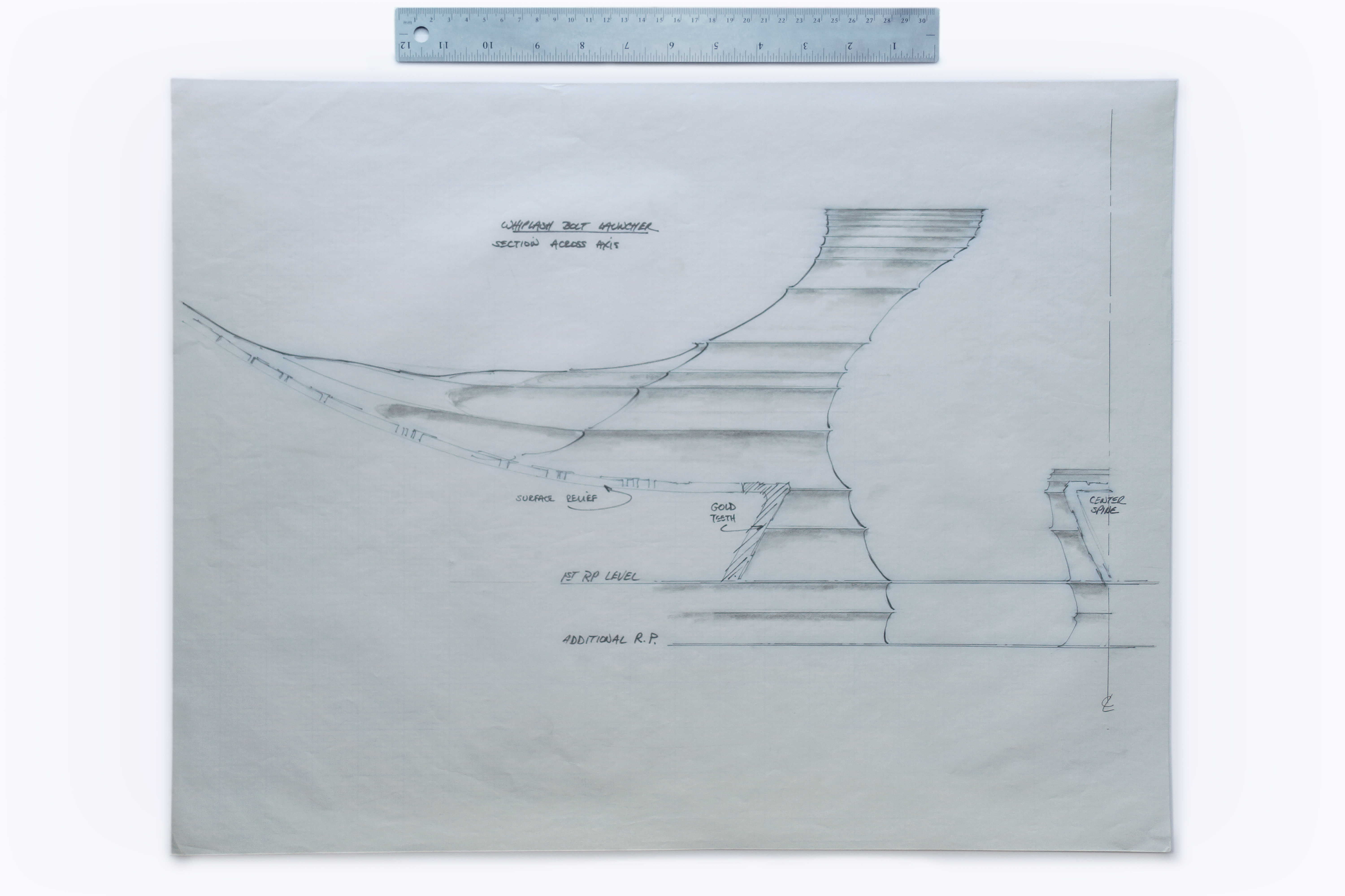 17" x 22" production drawing of V'ger filming miniature whiplash bolt launcher tower by Apogee Inc. for Star Trek: The Motion Picture.